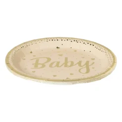 Xenos Wegwerpservies|Babyshower-Bord baby - goudkleurig - set van 8