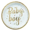Xenos Wegwerpservies|Babyshower-Bord baby boy - blauw/goudkleurig - set van 8