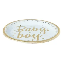 Xenos Wegwerpservies|Babyshower-Bord baby boy - blauw/goudkleurig - set van 8