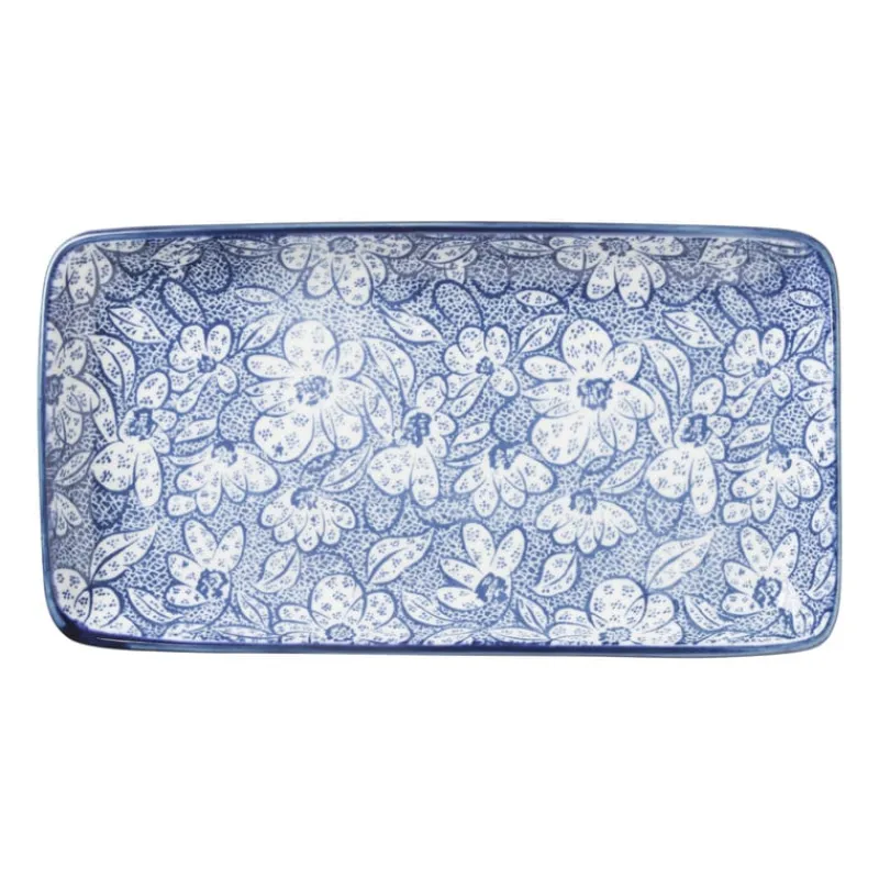 Xenos Sushi Servies|Tapasservies-Bord blue print - botanic - 20x11 cm