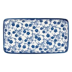 Xenos Sushi Servies|Tapasservies-Bord blue print - flowers - 20x11 cm