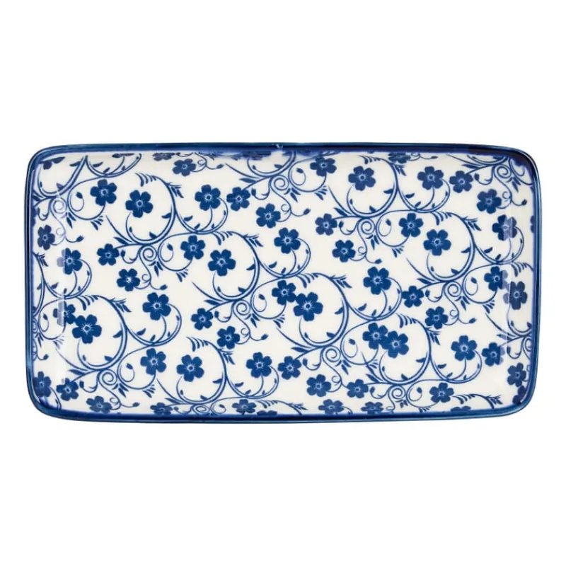 Xenos Sushi Servies|Tapasservies-Bord blue print - flowers - 20x11 cm