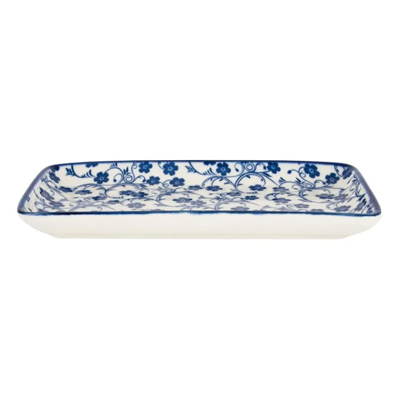 Xenos Sushi Servies|Tapasservies-Bord blue print - flowers - 20x11 cm