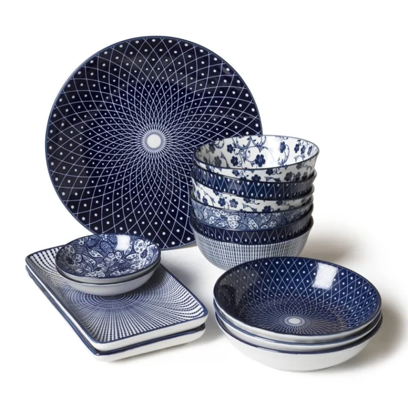 Xenos Sushi Servies|Tapasservies-Bord blue print - flowers - 20x11 cm