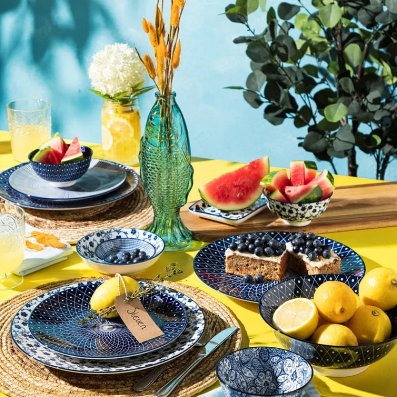 Xenos Sushi Servies|Tapasservies-Bord blue print - flowers - 20x11 cm