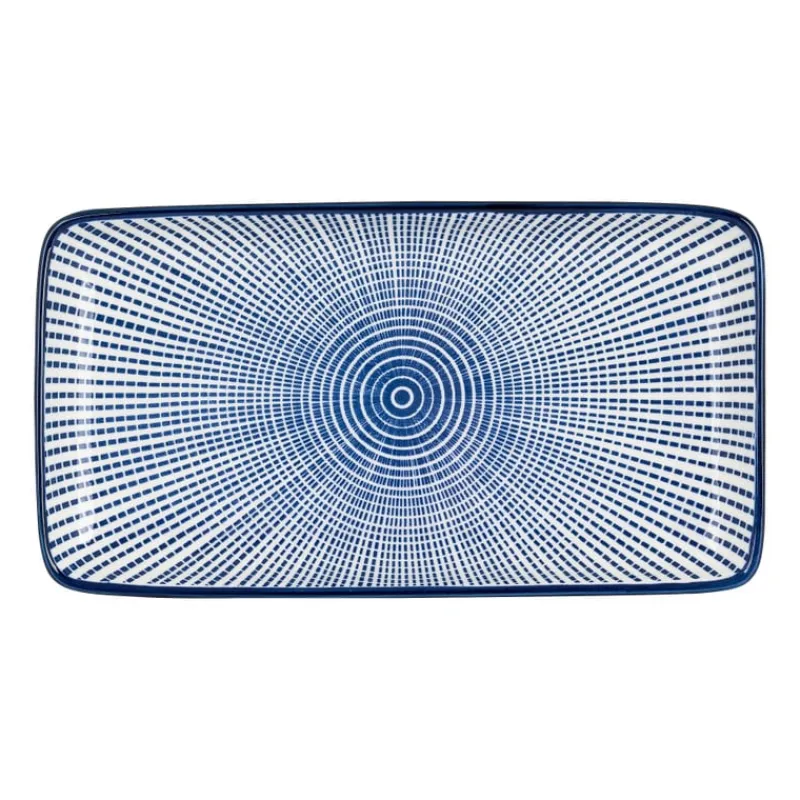 Xenos Sushi Servies|Tapasservies-Bord blue print - stripes - 20x11 cm