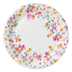 Xenos Wegwerpservies|Kinderfeestjes-Bord Confetti - set van 8 - ø23 cm