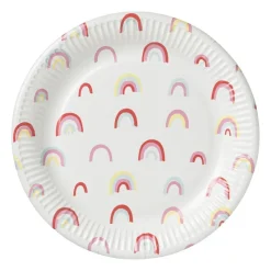 Xenos Wegwerpservies|Kinderfeestjes-Bord Rainbow - set van 8 - ø23 cm