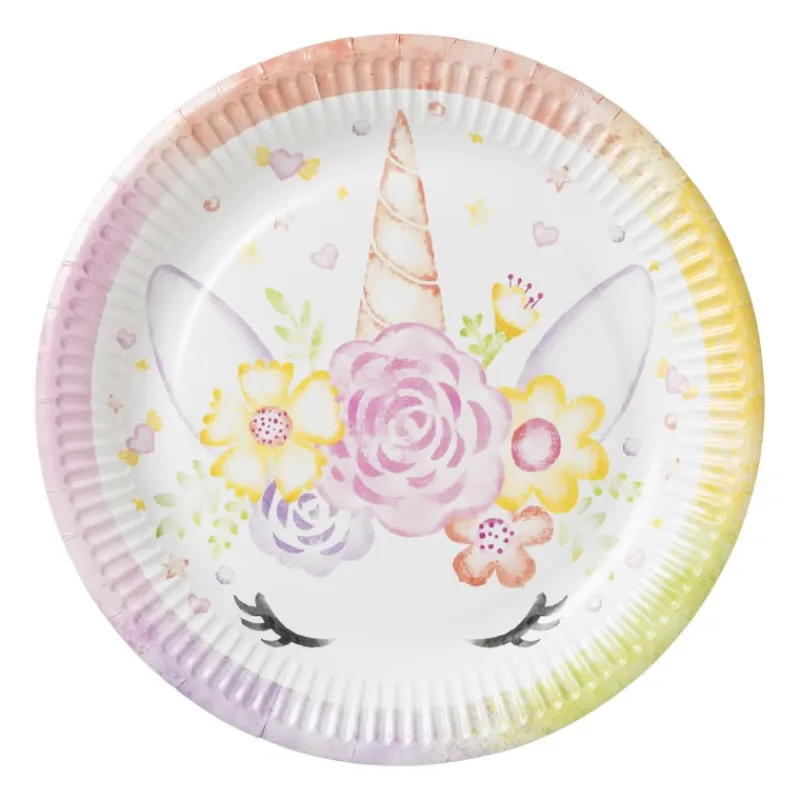 Xenos Wegwerpservies|Kinderfeestjes-Bord Unicorn - set van 8 - ø23 cm