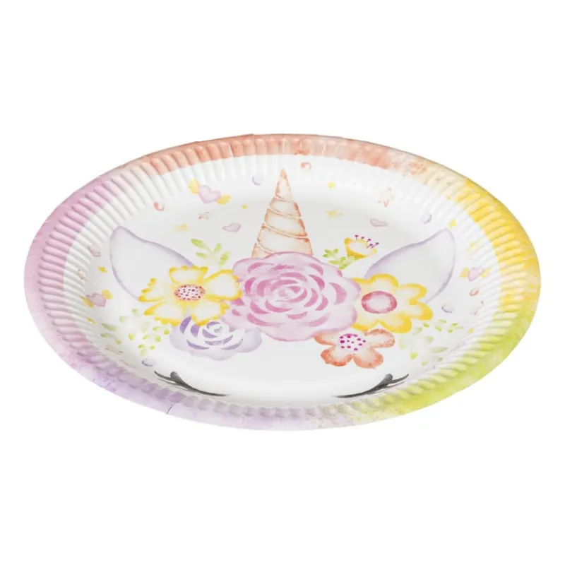 Xenos Wegwerpservies|Kinderfeestjes-Bord Unicorn - set van 8 - ø23 cm