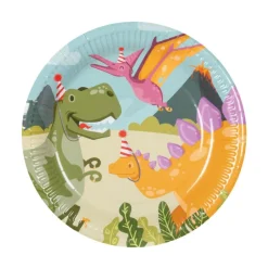 Xenos Wegwerpservies|Kinderfeestjes-Borden dino - ø22 cm - set van 10