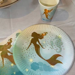 Xenos Wegwerpservies|Kinderfeestjes-Borden zeemeermin - set van 10 - ø23 cm