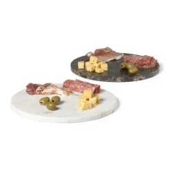 Xenos Borrelplanken-Borrelplank marmer rond - bruin - ø28x1.5 cm