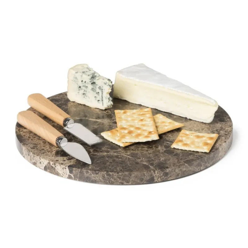 Xenos Borrelplanken-Borrelplank marmer rond - bruin - ø28x1.5 cm