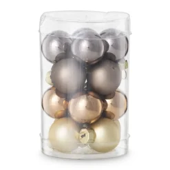 Xenos Kerstballen-Box met kerstballen - bruin - ø2.5 cm - set van 16
