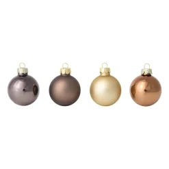 Xenos Kerstballen-Box met kerstballen - bruin - ø4 cm - set van 16
