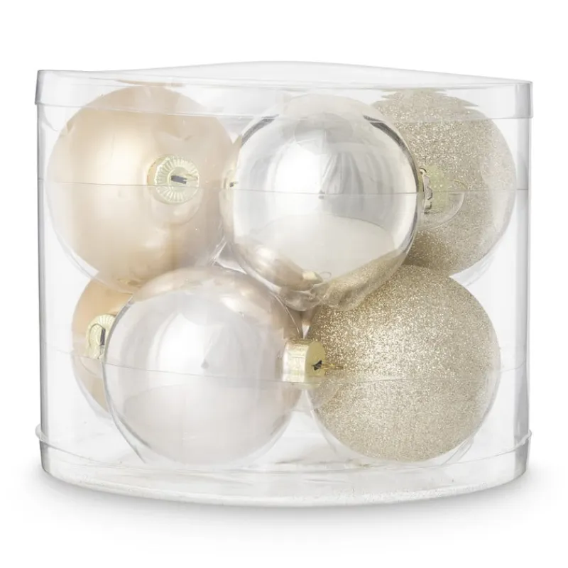 Xenos Kerstballen-Box met kerstballen - goudkleurig - ø7 cm - set van 8