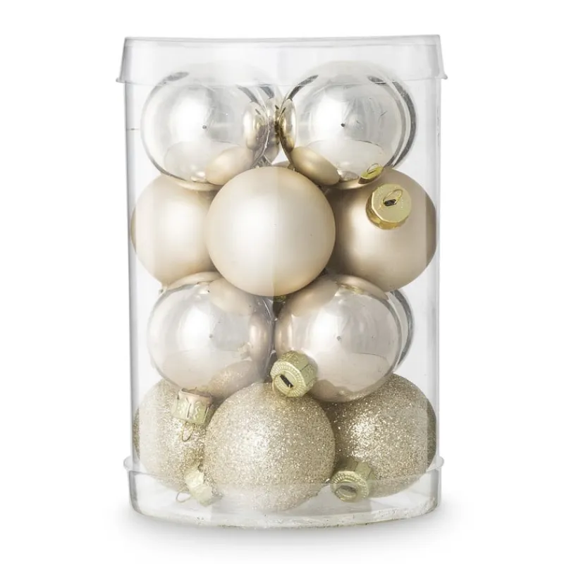Xenos Kerstballen-Box met kerstballen - goudkleurig - ø4 cm - set van 16