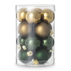 Xenos Kerstballen-Box met kerstballen - groen - ø4cm - set van 16