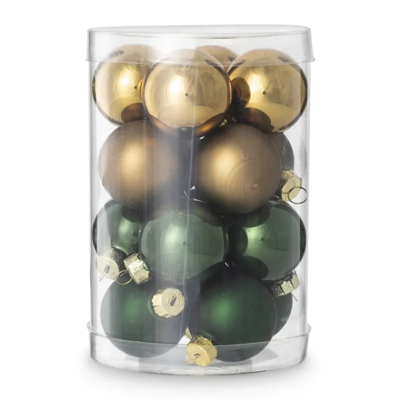 Xenos Kerstballen-Box met kerstballen - groen - ø4cm - set van 16