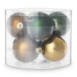 Xenos Kerstballen-Box met kerstballen - groen - ø7 cm - set van 8