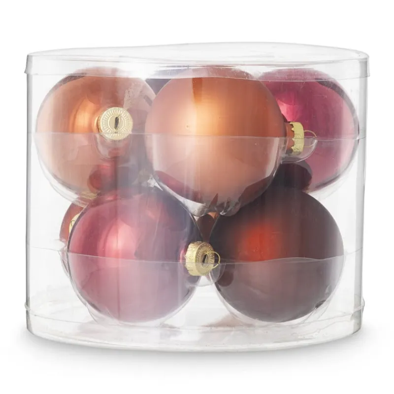 Xenos Kerstballen-Box met kerstballen - rood - ø7 cm - set van 8