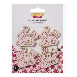 Xenos Bruiloft-Brides babes buttons - roze - set van 4