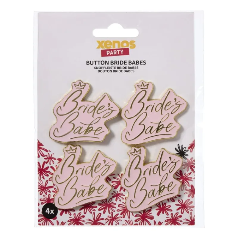 Xenos Bruiloft-Brides babes buttons - roze - set van 4