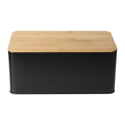 Xenos Broodtrommels-Broodtrommel met plank - zwart - 31x17x14 cm