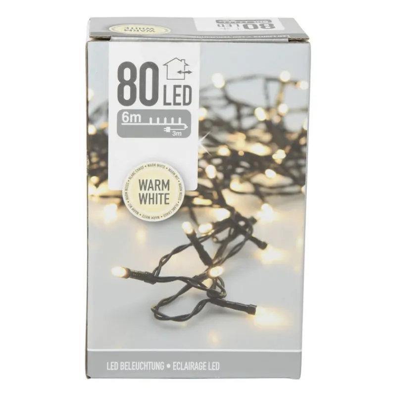 Xenos Kerstverlichting-Buitenverlichting 80 LED - warm wit - 6 meter