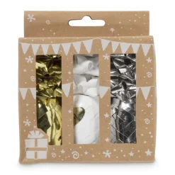 Xenos Cadeaulinten|Kerst Inpakken-Cadeaulinten en strikken mix - goud/zilver/wit - set van 12