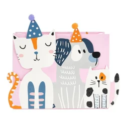 Xenos Cadeautasjes-Cadeautasje cats & dogs - roze - 18x21 cm