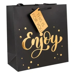 Xenos Cadeautasjes|Kerst Inpakken-Cadeautasje enjoy - zwart en goud - 26x27 cm