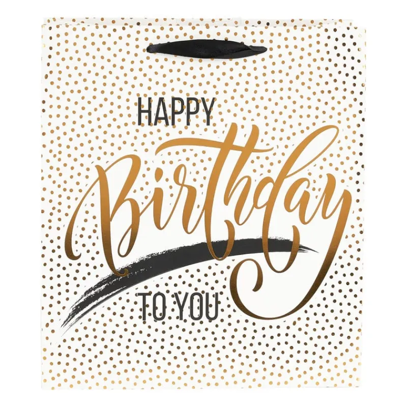 Xenos Cadeautasjes-Cadeautasje Happy birthday - gouden stip - 23x26 cm