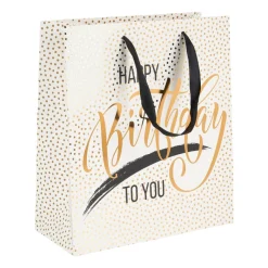 Xenos Cadeautasjes-Cadeautasje Happy birthday - gouden stip - 23x26 cm