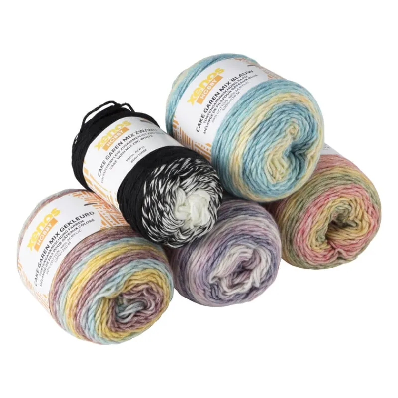 Xenos Garen-Cake garen mix - zwart/wit - 80 gram - 160 meter