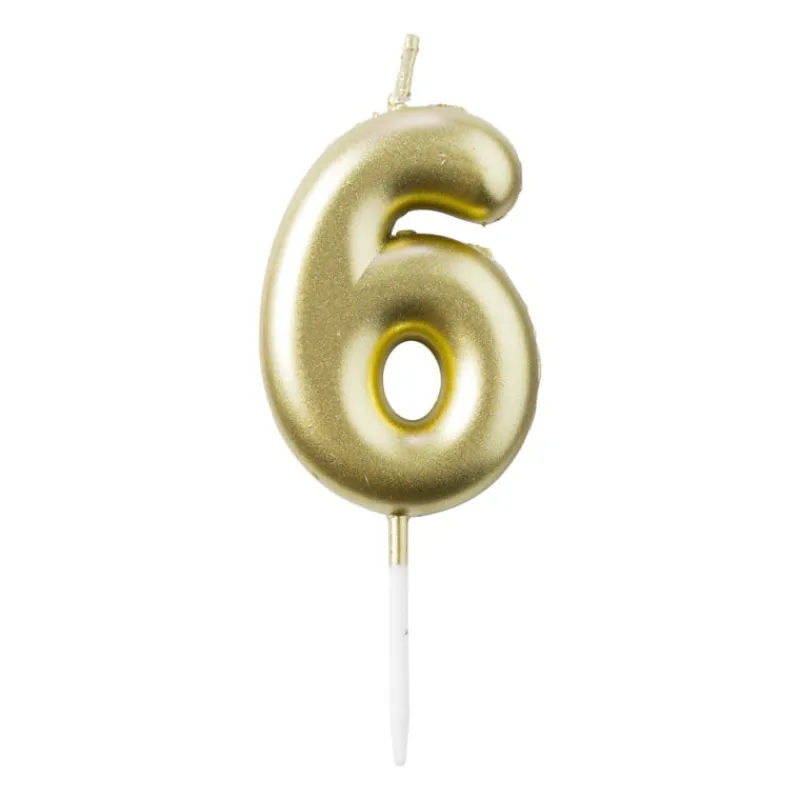 Xenos Taartkaarsjes|Kinderfeestjes-Cijferkaars 6 - goud