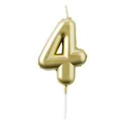 Xenos Taartkaarsjes|Kinderfeestjes-Cijferkaars 4 - goud