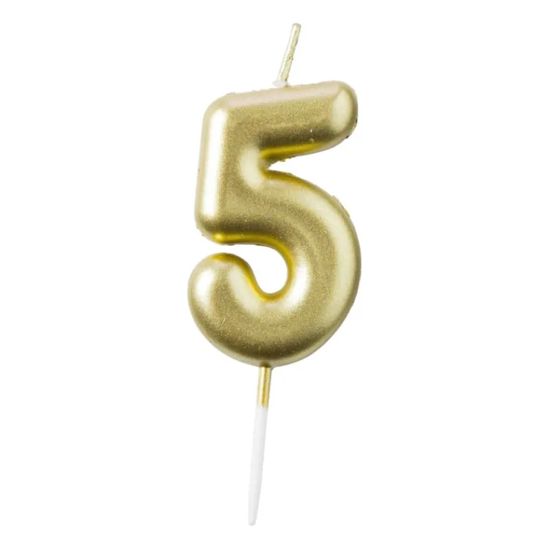 Xenos Taartkaarsjes|Kinderfeestjes-Cijferkaars 5 - goud