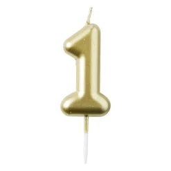 Xenos Taartkaarsjes|Kinderfeestjes-Cijferkaars 1 - goud