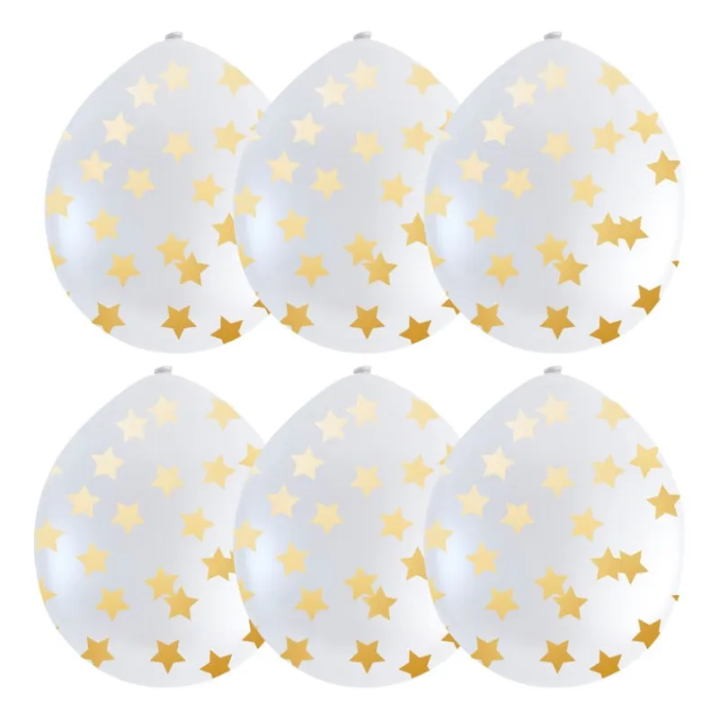 Xenos Ballonnen-Confettiballon goudkleurige sterren - 6 stuks