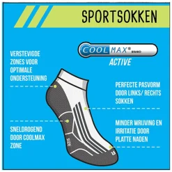 Xenos Sportsokken-Coolmax enkelsokken - 35/38 - wit/grijs - 2 paar