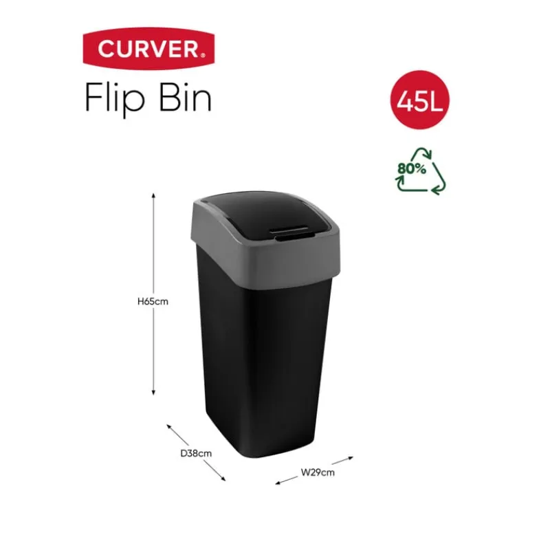 Curver Pedaalemmers|Prullenbakken-flip bin prullenbak - grijs - 45 liter