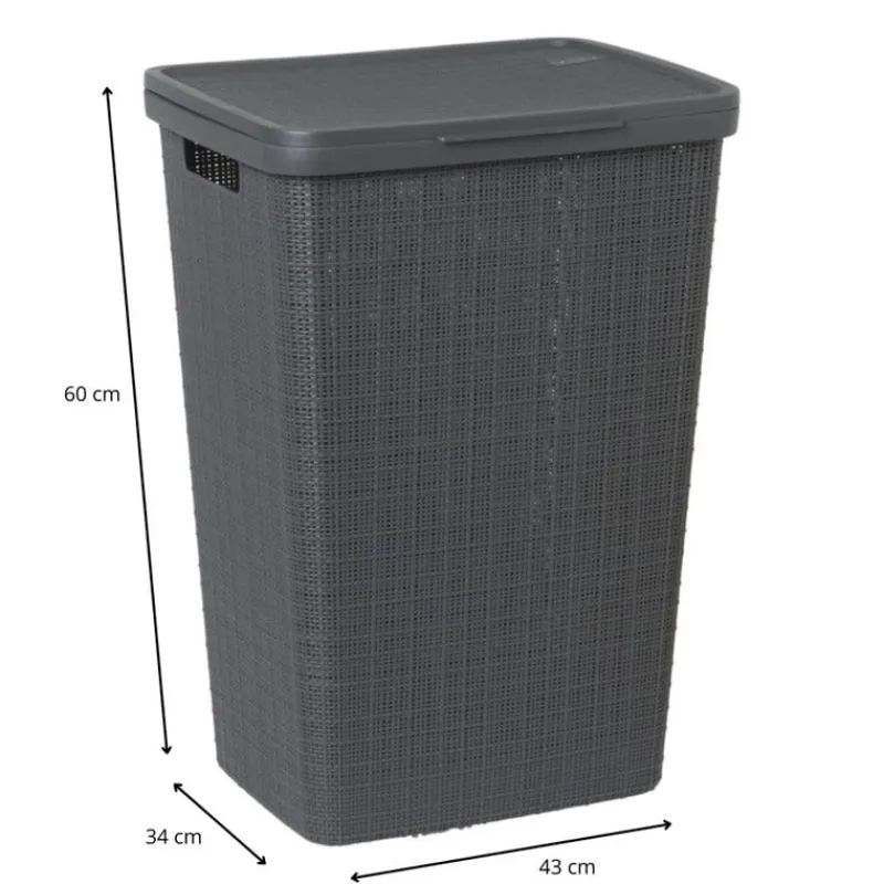 Curver Wasmanden-jute wasmand met deksel - 58 liter - grijs