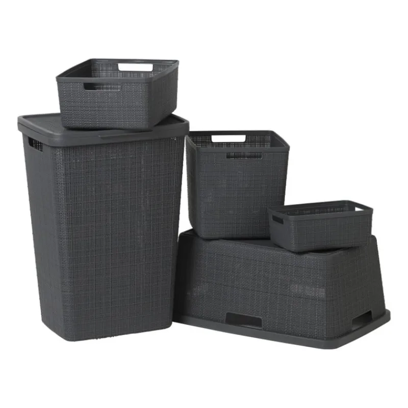 Curver Wasmanden-jute wasmand met deksel - 58 liter - grijs