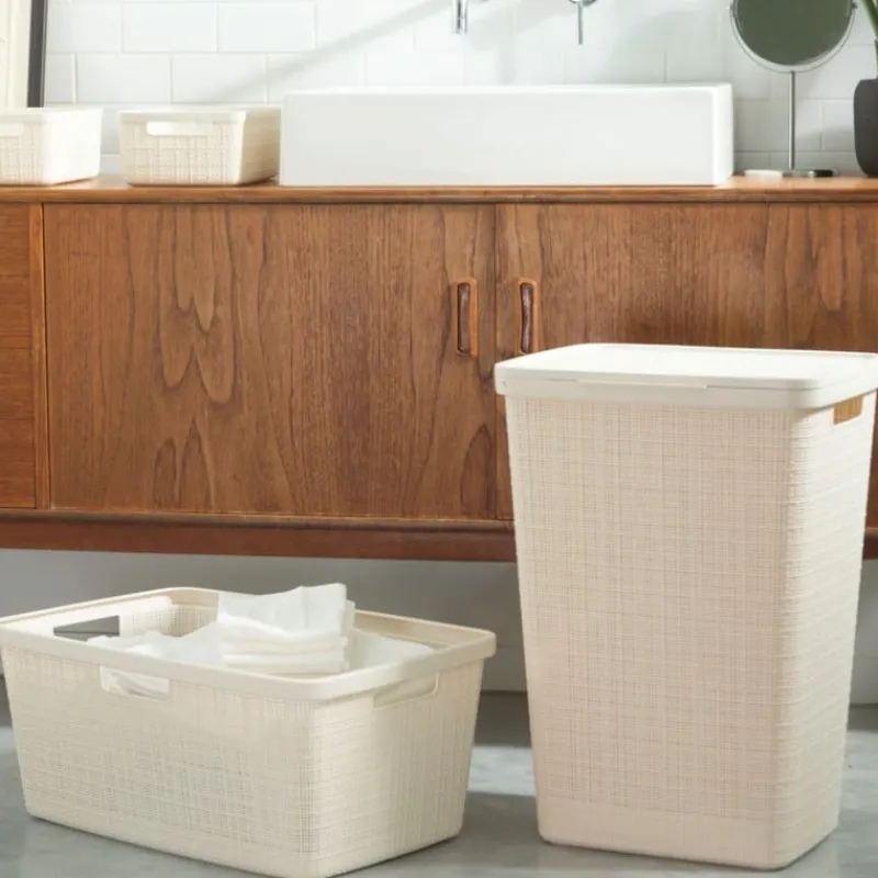 Curver Wasmanden-jute wasmand met deksel - 58 liter - beige