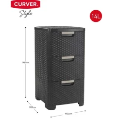 Curver Opbergbakken|Opbergboxen-ladeblok met 3 lades - grijs - 60x27.8x32.8 cm