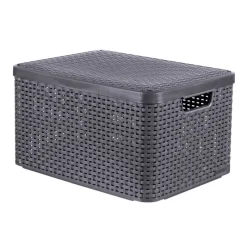 Curver Opbergbakken|Opbergboxen-opbergmand met deksel groot - grijs - 23x44x33 cm