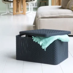 Curver Opbergbakken|Opbergboxen-opbergmand met deksel groot - grijs - 23x44x33 cm