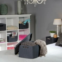 Curver Opbergbakken|Opbergboxen-opbergmand met deksel groot - grijs - 23x44x33 cm